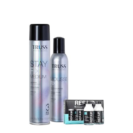 Kit-Truss-Shock-Repair-Ampolas-Mousse-Fix-Modelador-e-Medium-Spray-Fixador-(3-produtos)--1