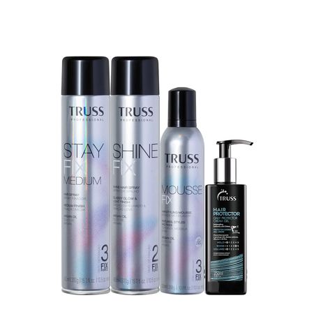 Kit-Truss-Fix-Mousse-Modelador-Medium-Shine-Spray-de-Brilho-e-Hair-Protector-(3-produtos)--1