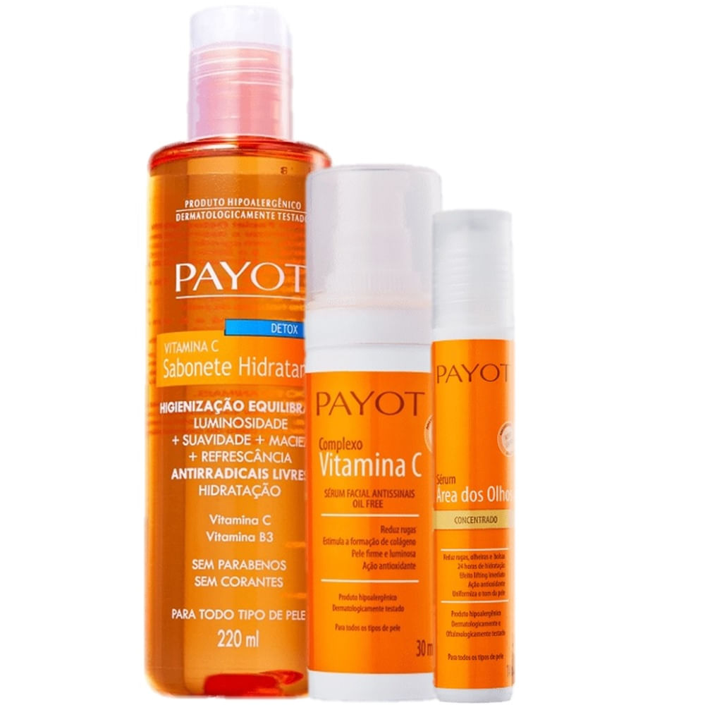 Kit Payot Vitamina C Limpeza Facial e Redução de Olheiras  -  Sabonete Líquido + Sérum + Vitamina C