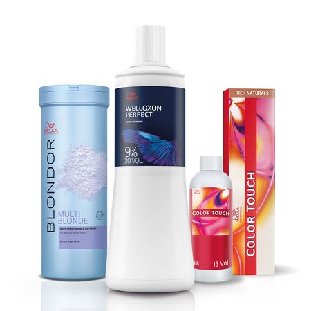 Kit-Wella-Blondor-Pó-Descolorante-+-Oxidante-Welloxon-9%-30V-+-Color-Touch-8/0-+-Emulsão-Color-Touch-4%-13V-(4-produtos)--1
