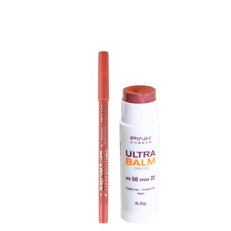 Kit-Pink-Cheeks----Lápis-Labial-Sport-Lip-Pencil-Nude-1,2-g-+-Lip-Balm-Hidratante-Ultra-Balm-Fps-50-Fpuva-22-Be-Rose-6,5-g--1