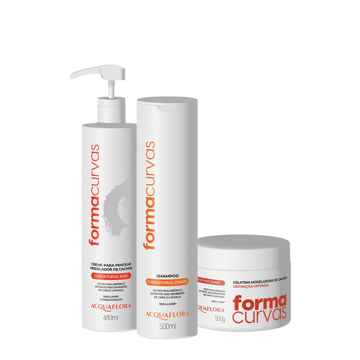 Kit Acquaflora Forma Curvas Shampoo Creme de Pentear Cachos e Gelatina Intensa (3 produtos)