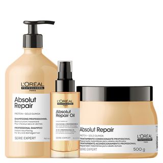 Kit L'Oréal Professionnel Serie Expert Absolut Repair Gold Quinoa - Shampoo 750 ml + Máscara Reparação 500 g + Óleo 90 ml