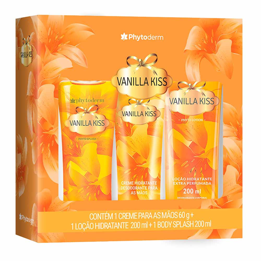Vanilla Kiss Phytoderm Body Splash Kit Perfume Feminino Loção Hidratante Creme Para As Mãos