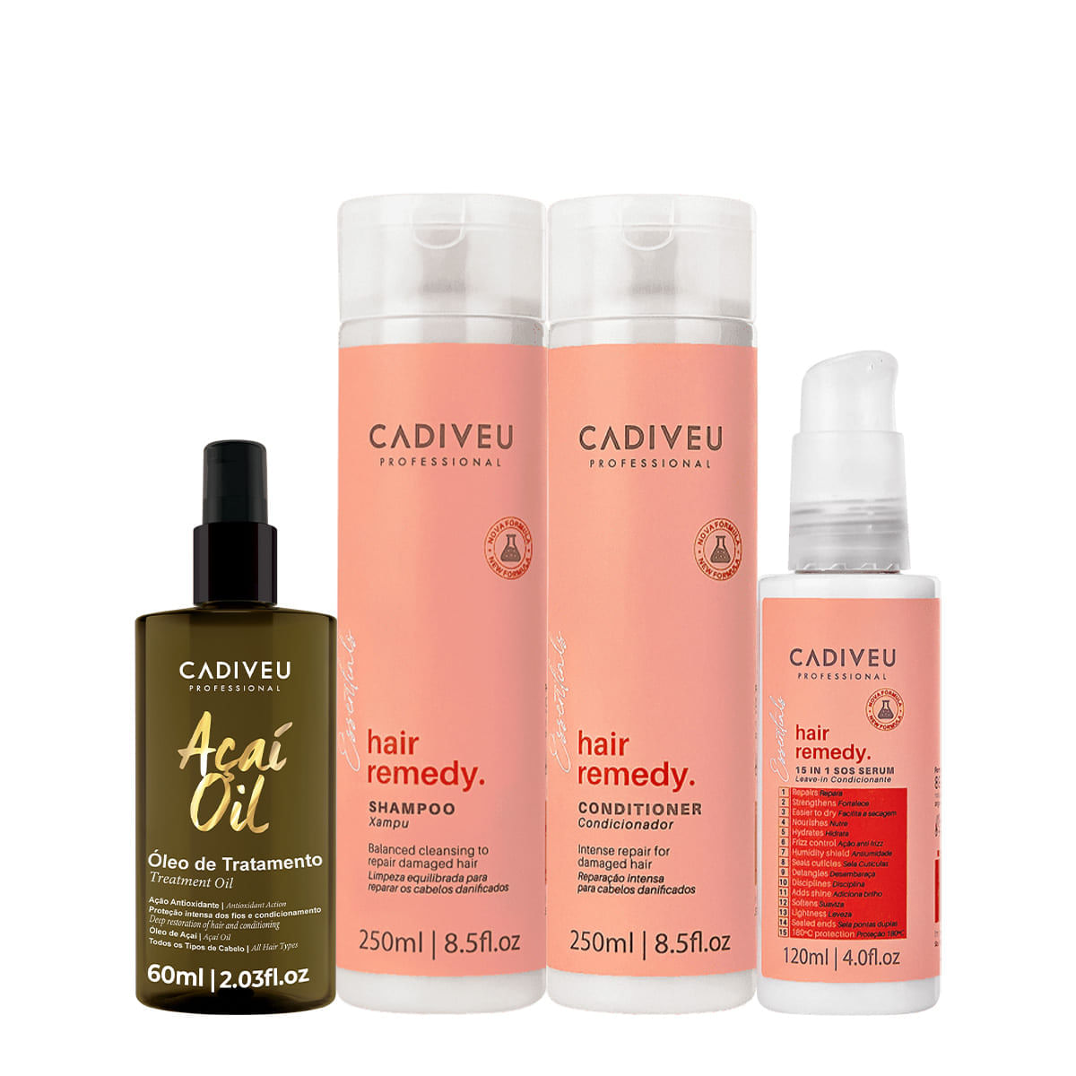 Kit Cadiveu Essentials Hair Remedy Shampoo Condicionador Leave-in