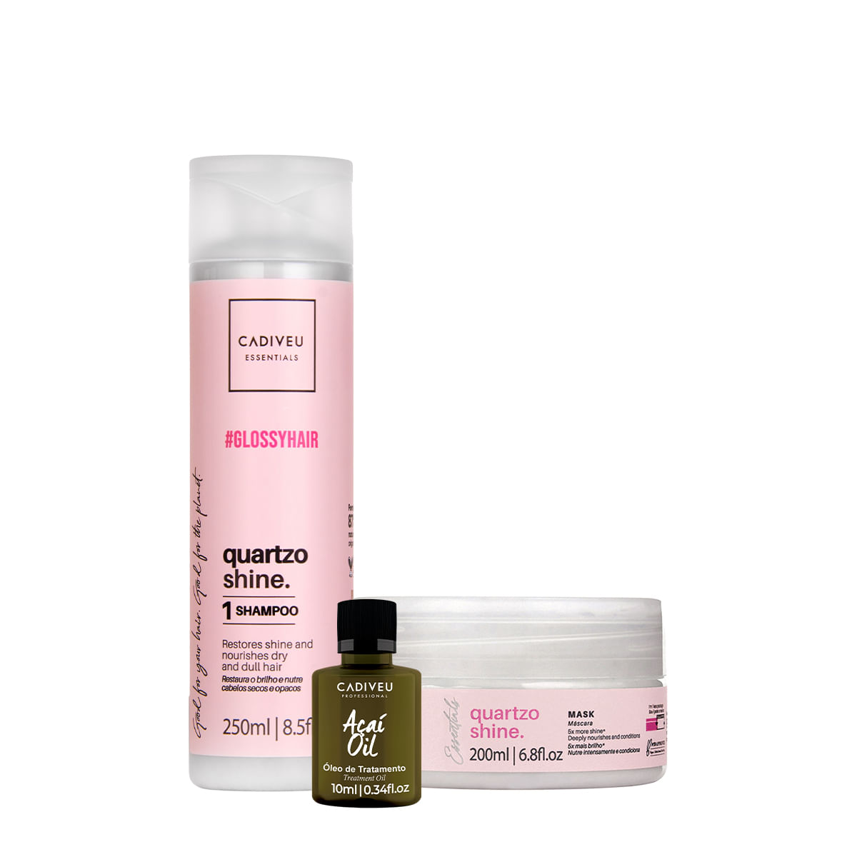Kit Cadiveu Professional Essentials Quartzo Shine Shampoo Máscara e Açaí Oil (3 produtos)