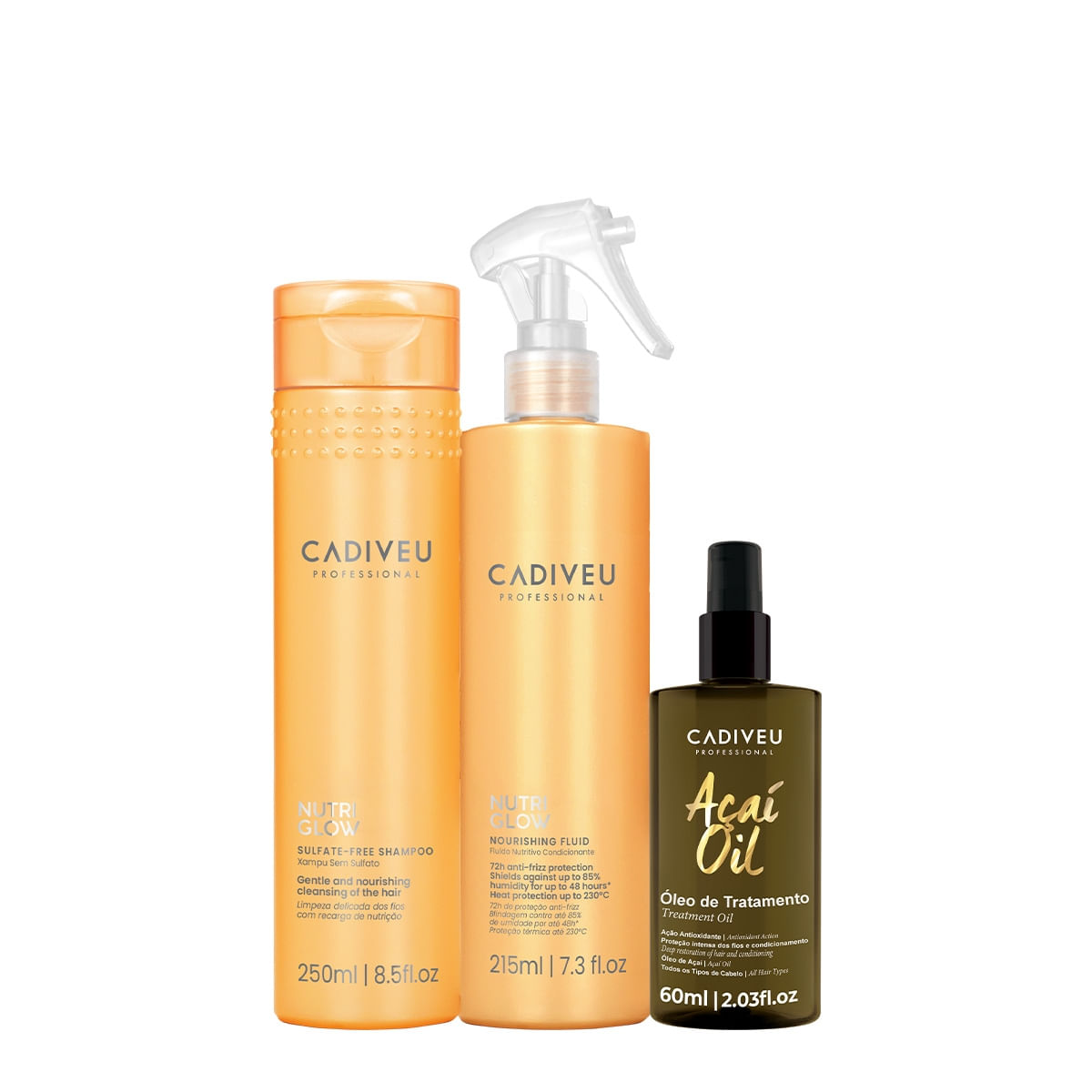 Kit Cadiveu Professional Nutri Glow Shampoo Leave-in e Açaí Oil 60 (3 produtos)