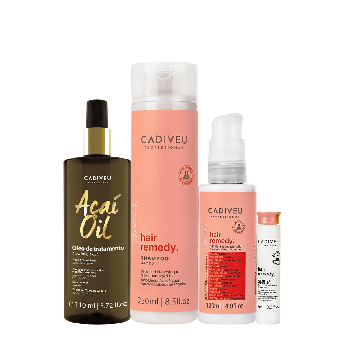 Kit Cadiveu Essentials Hair Remedy Shampoo Leave-in SOS Sérum