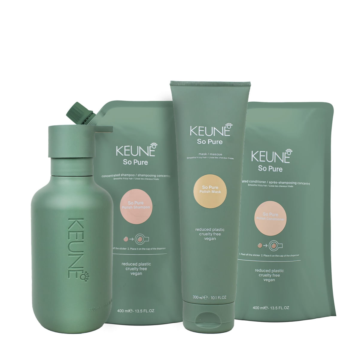 Kit Keune So Pure Polish Home Care Refil e Dispenser Frasco (4 produtos)