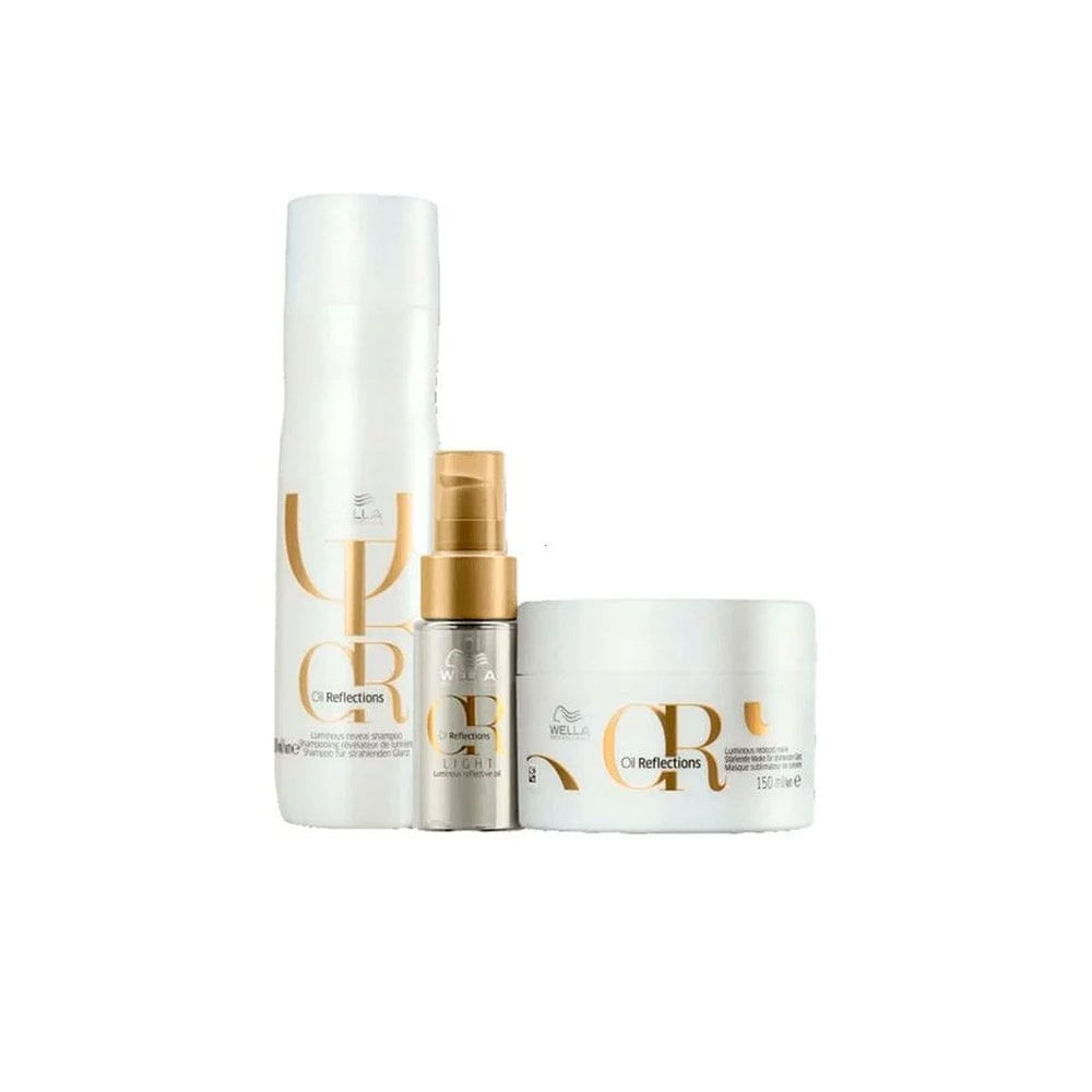 Kit Wella Oil Reflections - Shampoo Wella Oil Reflections 250ml + Mascara Wella Oil Reflections 150ml + Oleo light Oil Reflections 30ml