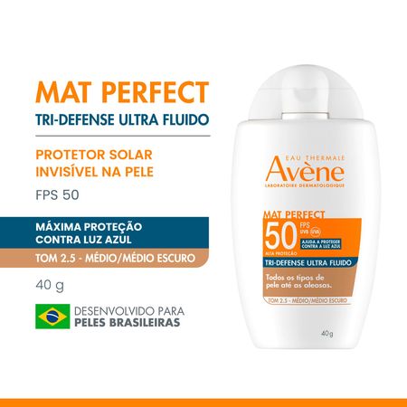 Protetor-Solar-Facial-Avène-Mat-Perfect-Tri-Defense-Ultra-Fluido-Tom-2.5-Médio/Médio-Escuro-FPS-50-40-g-2.5--3