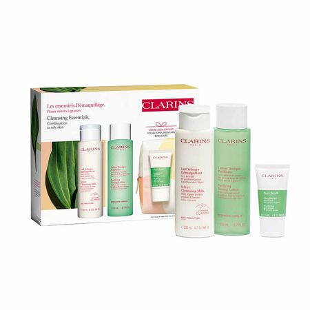 Clarins-Kit---Esfoliante-Facial-+-Tônico-Facial-+-Leite-Demaquilante-+-Nécessaire-Kit--1