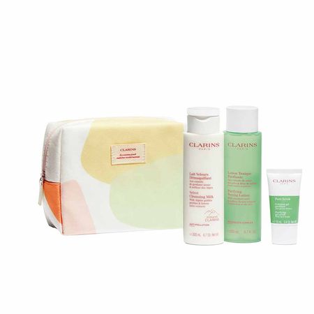 Clarins-Kit---Esfoliante-Facial-+-Tônico-Facial-+-Leite-Demaquilante-+-Nécessaire-Kit--2