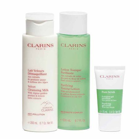 Clarins-Kit---Esfoliante-Facial-+-Tônico-Facial-+-Leite-Demaquilante-+-Nécessaire-Kit--3