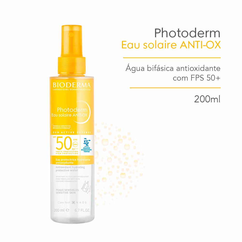 Água Solar Bifásica Bioderma Photoderm Eau Solaire Anti-Ox com FPS50 Para Corpo, Rosto e Cabelos