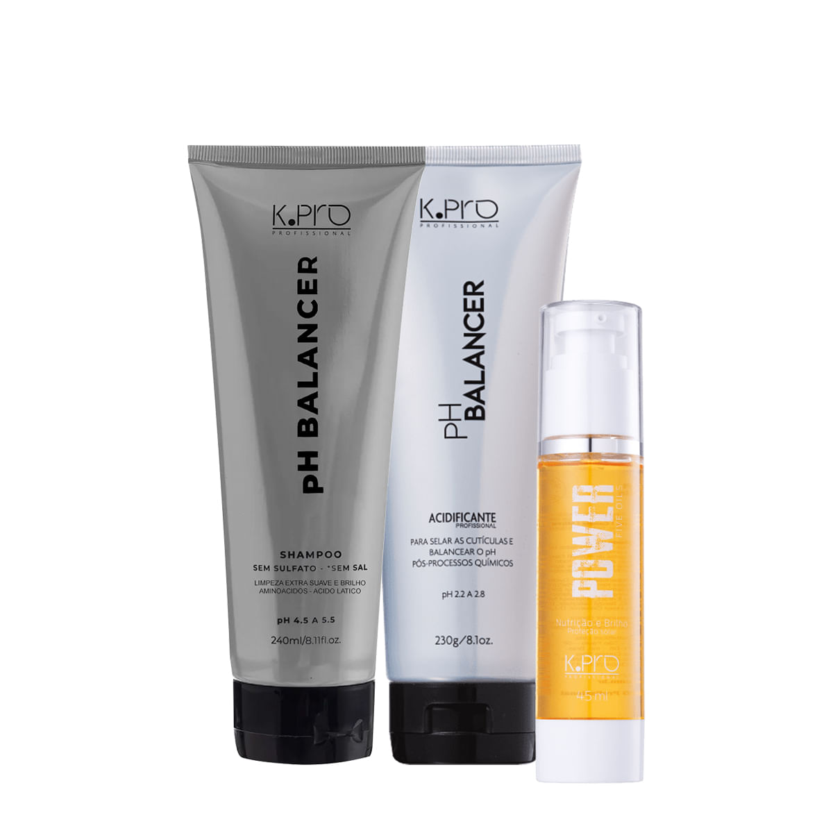 Kit K.Pro pH Balancer Shampoo Acidificante e Power Five Óleo Capilar (3 produtos)