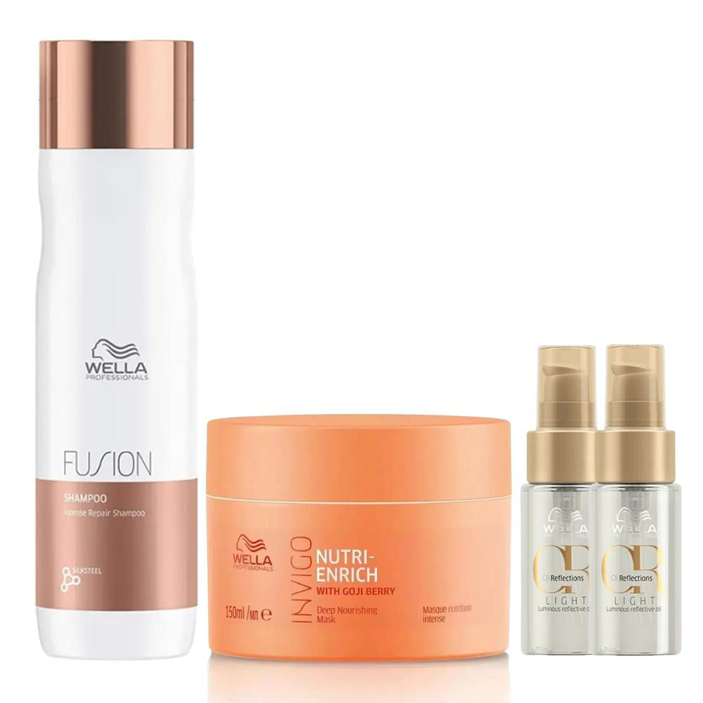 Kit Shampoo fusion 250ml, Máscara Nutri-Enrich 150ml e Óleos