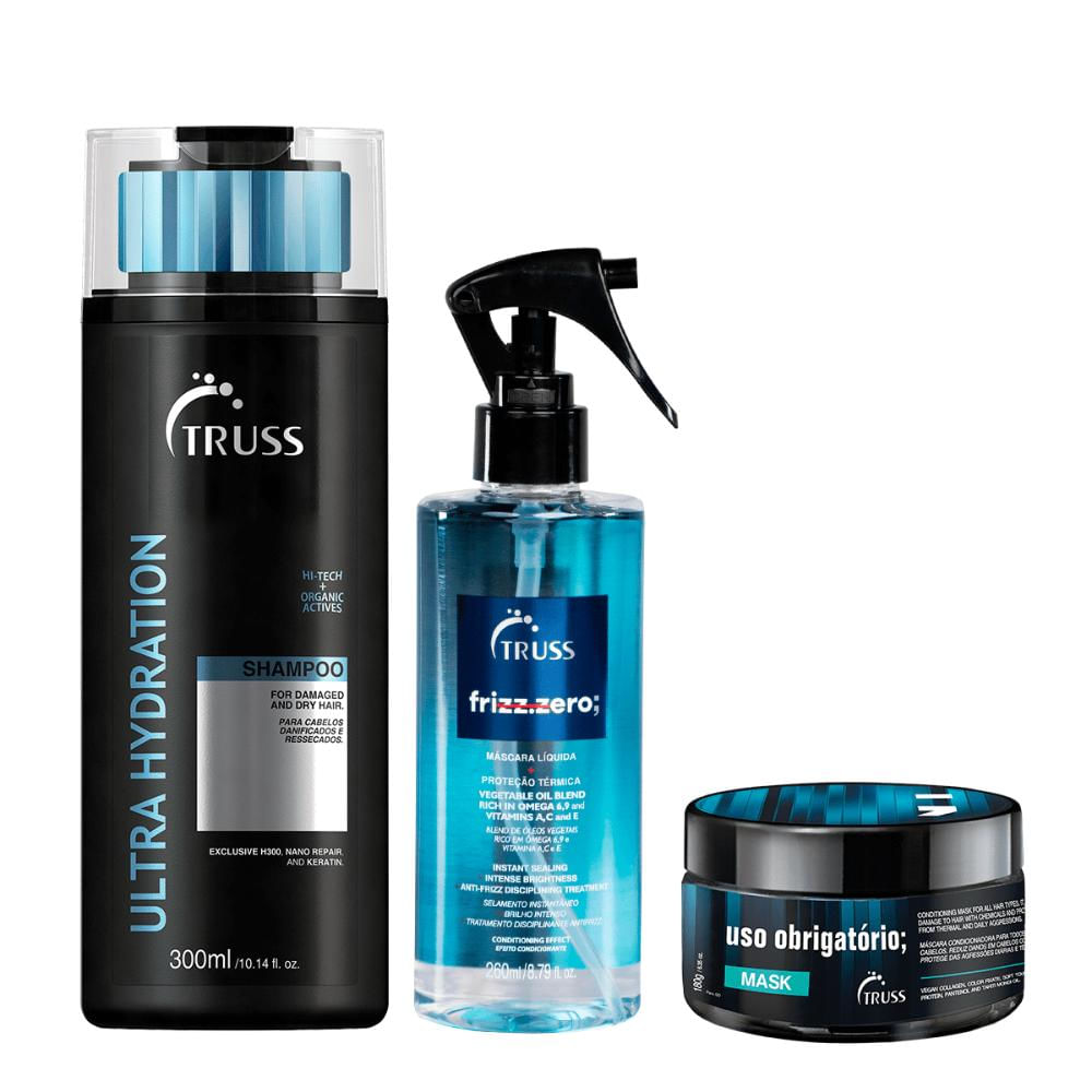Kit Ultra Hydration Shampoo + Máscara Frizz Zero e Máscara Uso Obrigatório - Truss