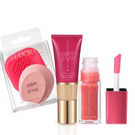 Kit-maquiagem-Niina-Secrets-Esponja-Perfect-Blend-+-Gloss-Labial-Crystal-Rubi-+-Base-Líquida-Hidra-Glow-Cor-05-30ml--1