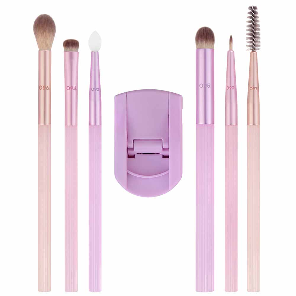 Kit Real Techniques Pastel Pop Frosted Lids Eye 6 Pincéis + Mini Curvador