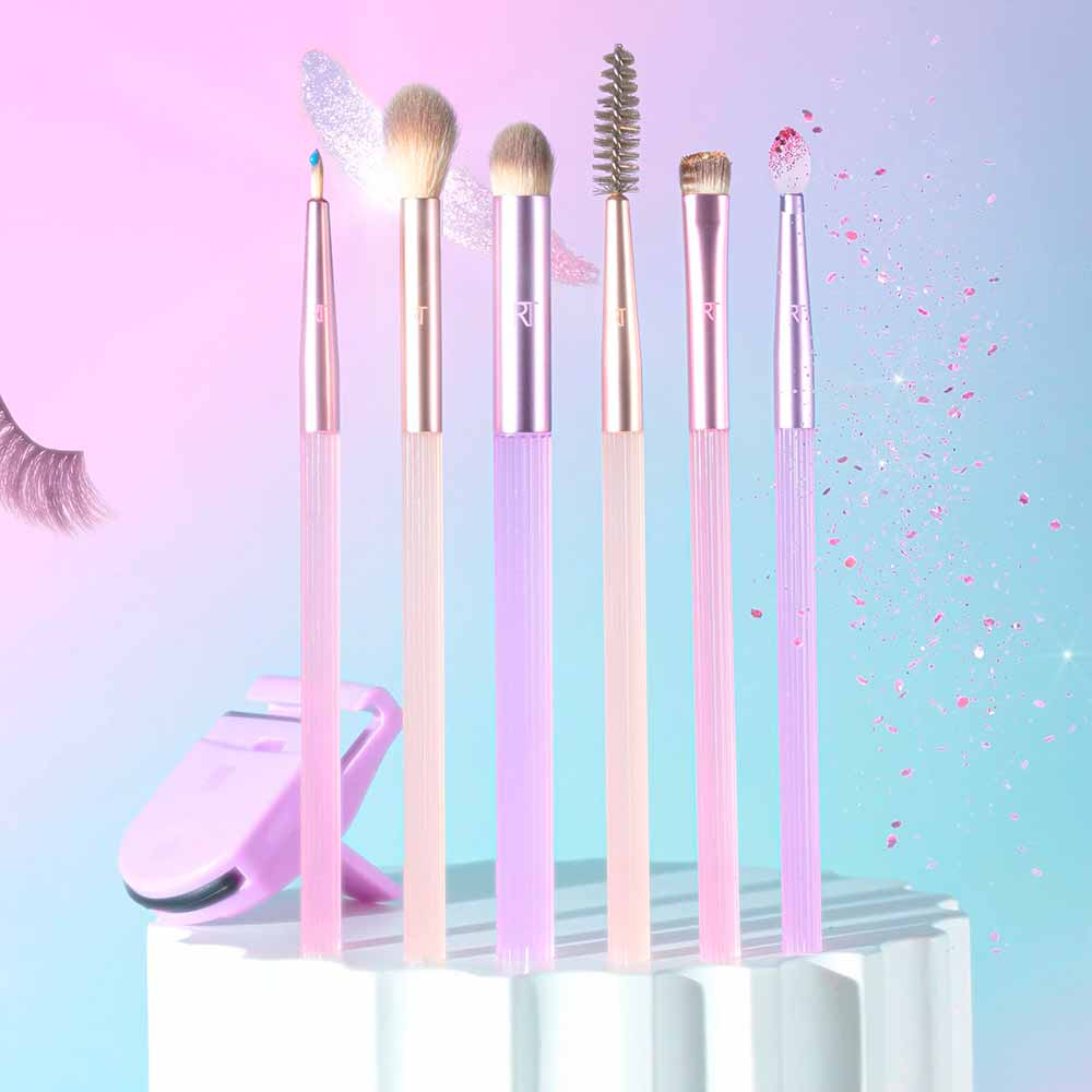 Kit Real Techniques Pastel Pop Frosted Lids Eye 6 Pincéis + Mini Curvador