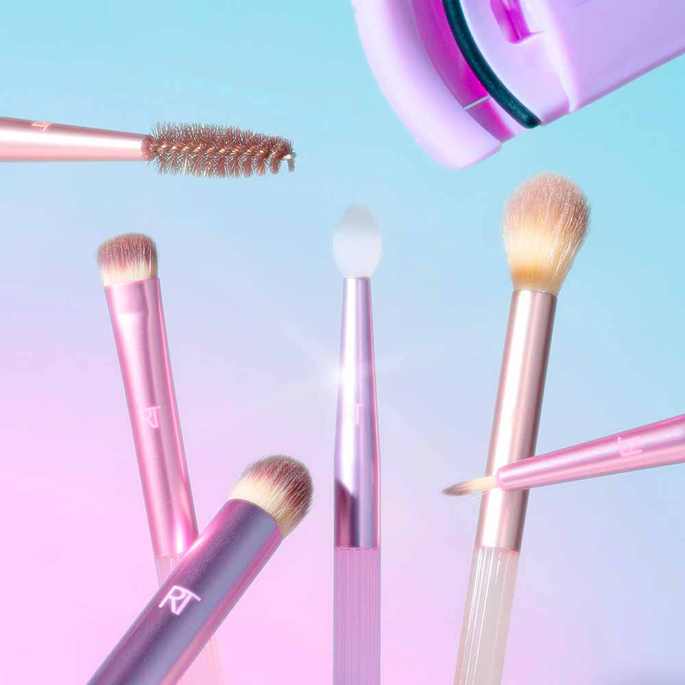 Kit Real Techniques Pastel Pop Frosted Lids Eye 6 Pincéis + Mini Curvador