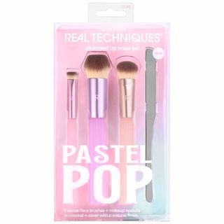 Real Techniques Pastel Pop Plumped Up Kit - 3 Pincéis Para O Rosto + 1 Espátula De Maquiagem Kit