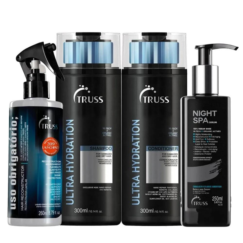 Kit Truss Ultra Hydration Shampoo 300ml + Condicionador 300ml + Night Spa 250ml + Uso Obrigatório 260ml