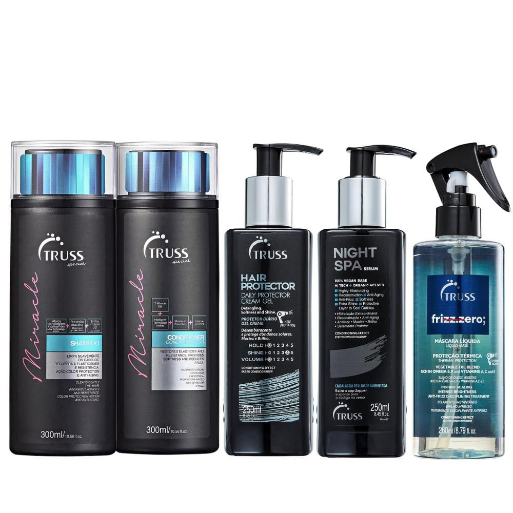 Kit Truss Miracle Shampoo e Condicionador + Hair Protector + Night Spa + Frizz Zero