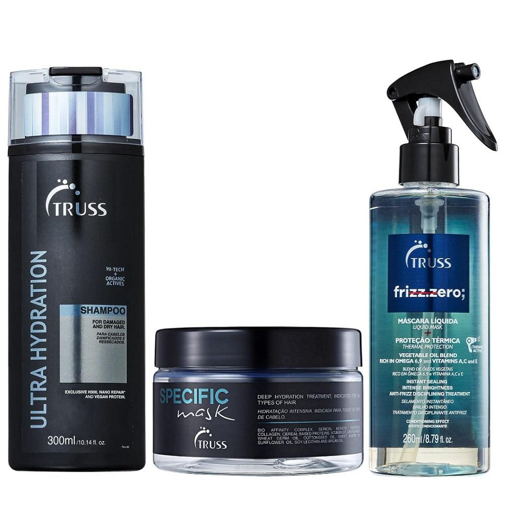Kit Truss Ultra Hydration Shampo 300ml + Frizz Zero 260ml + Máscara Specific 180g