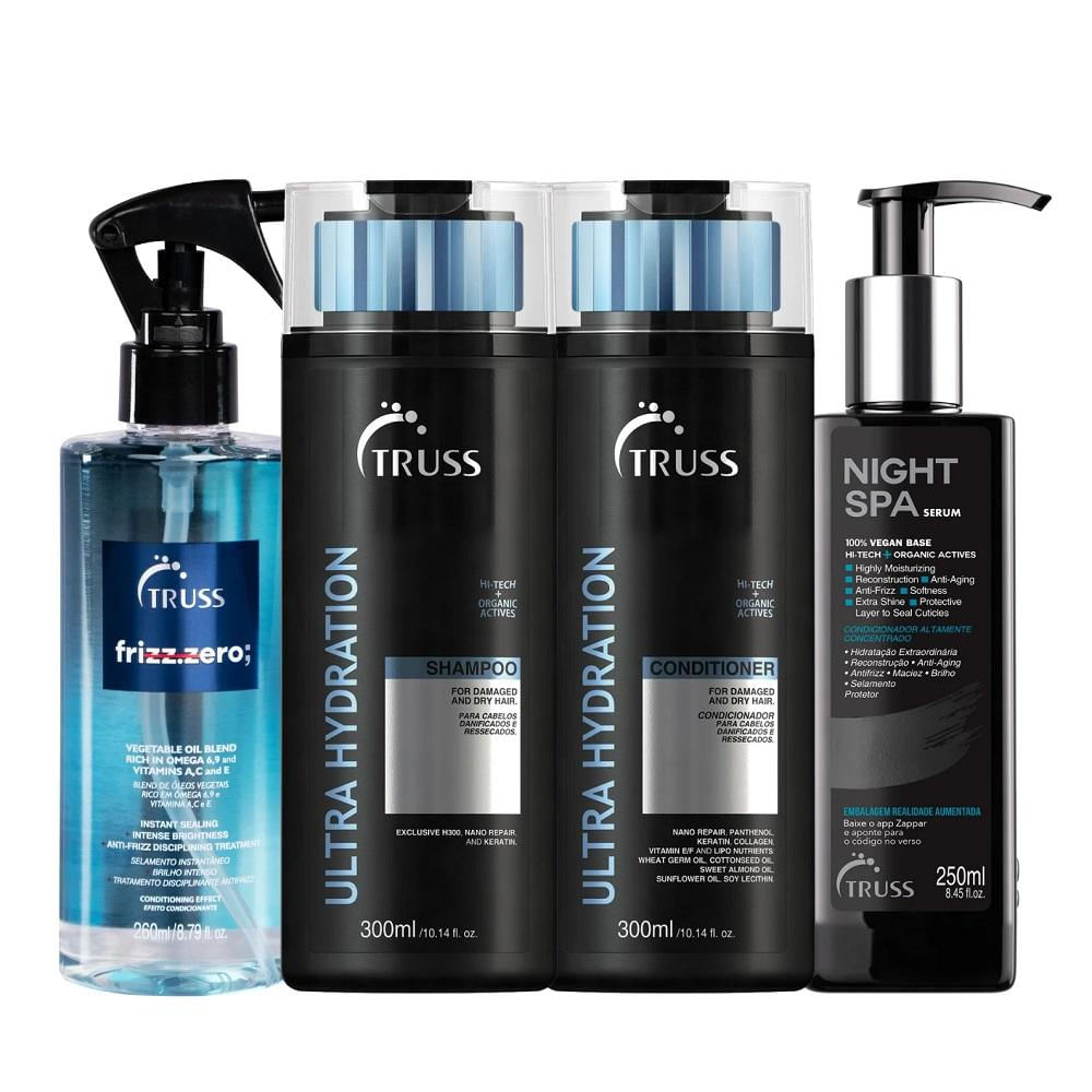 Kit Truss Ultra Hydration Shampoo 300ml + Condicionador 300ml + Frizz Zero 260ml + Night Spa 250ml
