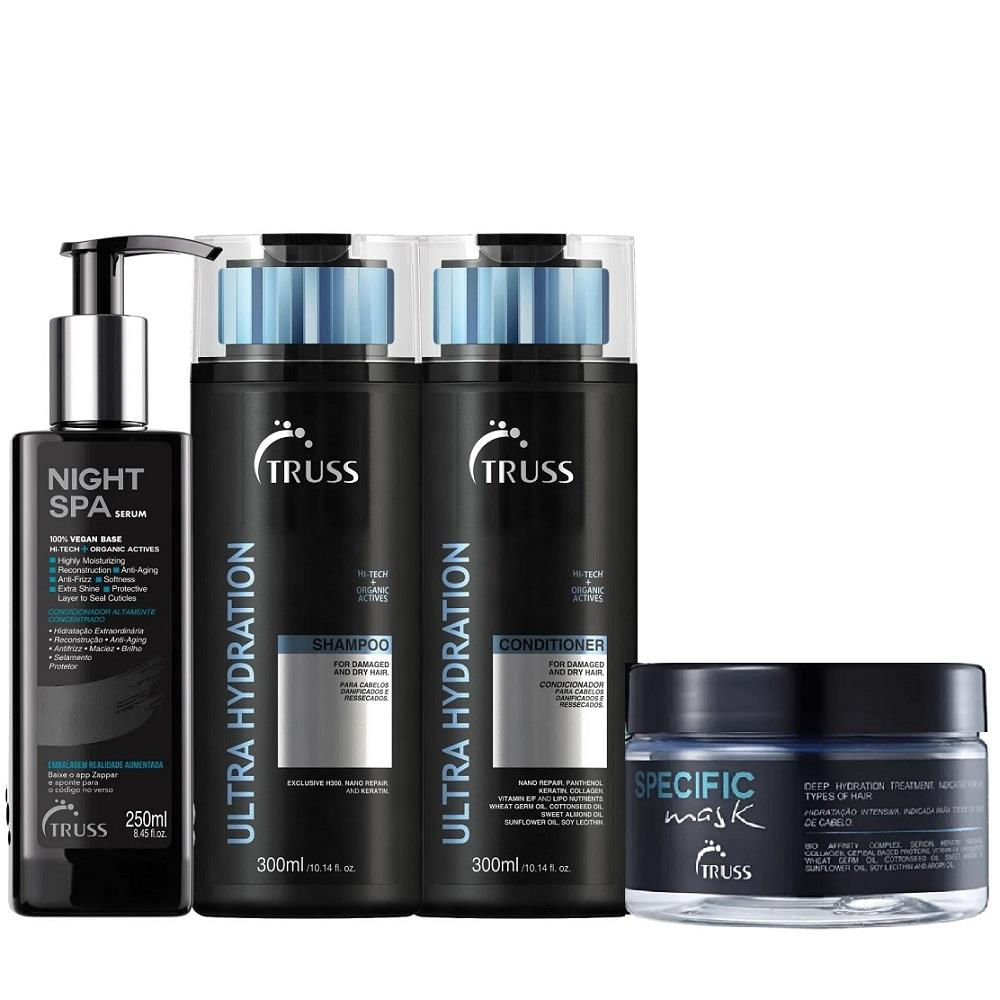 Kit Truss Ultra Hydration Shampoo 300ml + Condicionador 300ml + Máscara Specific 180g + Night Spa 250ml