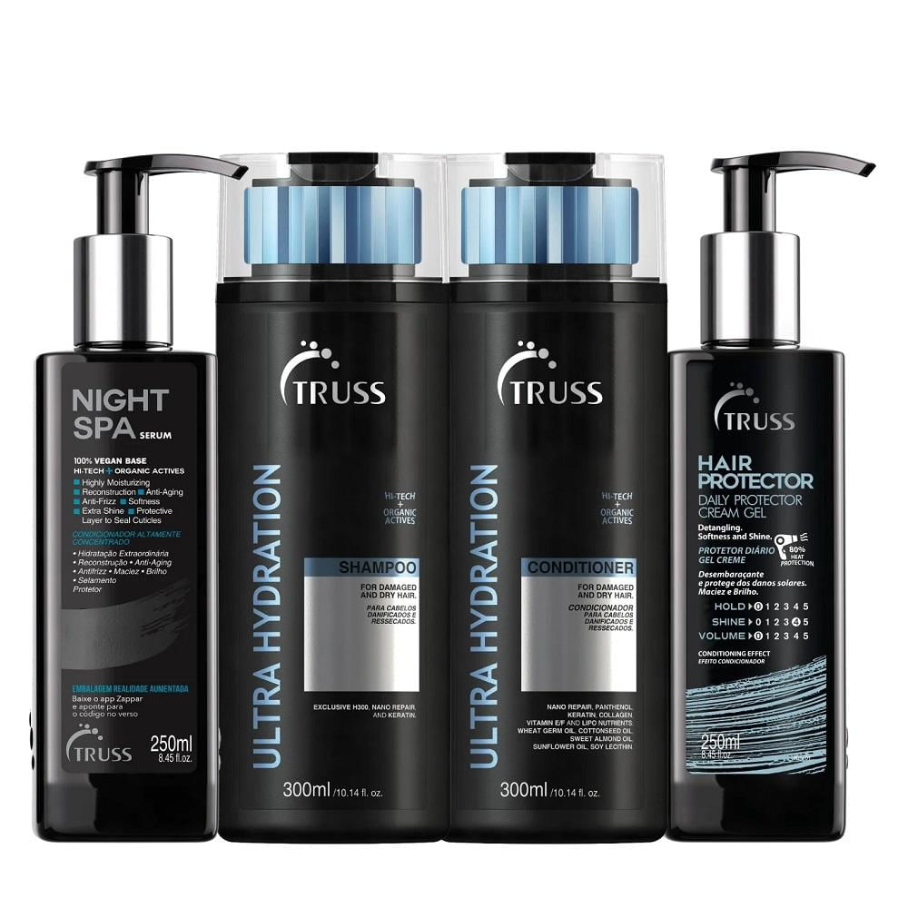Kit Truss Ultra Hydration Shampoo 300ml + Condicionador 300ml + Hair Protector 250ml + Night Spa 250ml