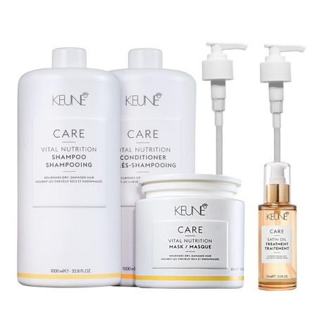 Kit-Keune-Care-Vital-Nutrition-Shampoo-1000ml-+-Condicionador-1000ml-+-Máscara-500ml-+-Satin-Oil-95ml-+-Válvulas-Pump--1