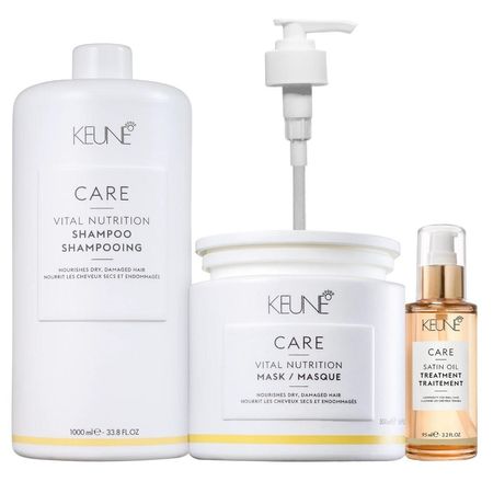 Kit-Keune-Care-Vital-Nutrition-Shampoo-1000ml-e-Máscara-500ml-+-Satin-oil-95ml-+-Válvula-Pump--1