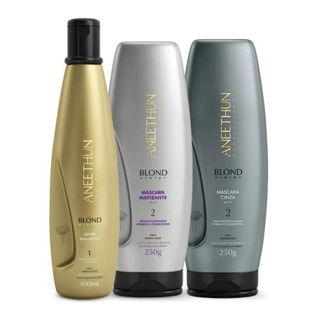 Kit--Aneethun-Blond-System---Shampoo-Silver-300ml-+-Máscara-Matizante-250g-+-Máscara-Cinza-250g--1