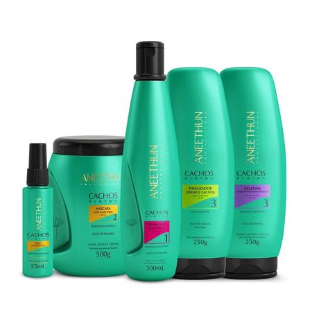 Kit-Aneethun-Cachos-System---Shampoo-300ml-+-Gelatina-250g-+-Máscara-500g-+-Óleo-55ml-+-Finalizador-Ondas-e-Cachos-250g--1