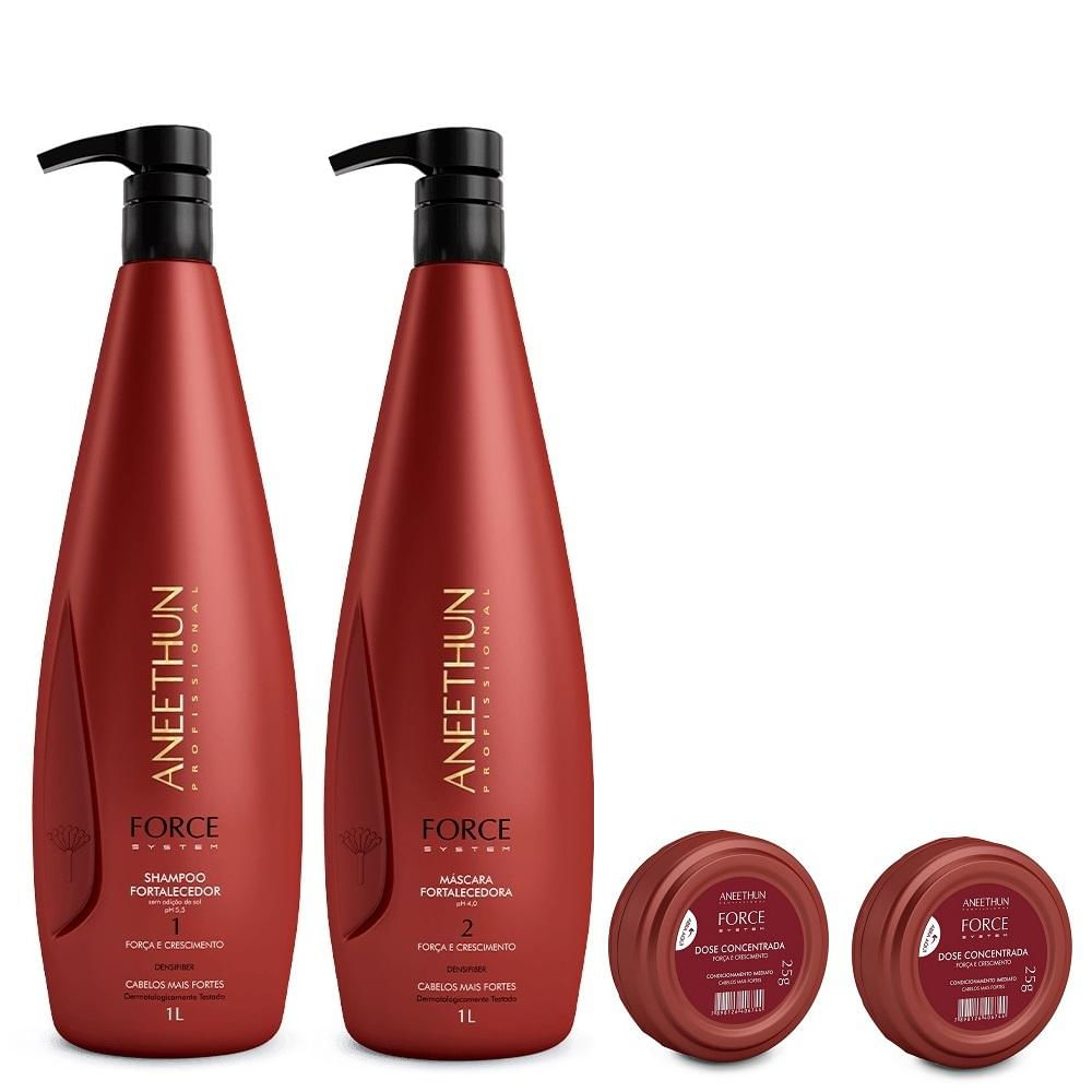 Aneethun Force System - Kit Shampoo 1L + Máscara 1L + Dose Fortalecedora (2un X 25g)
