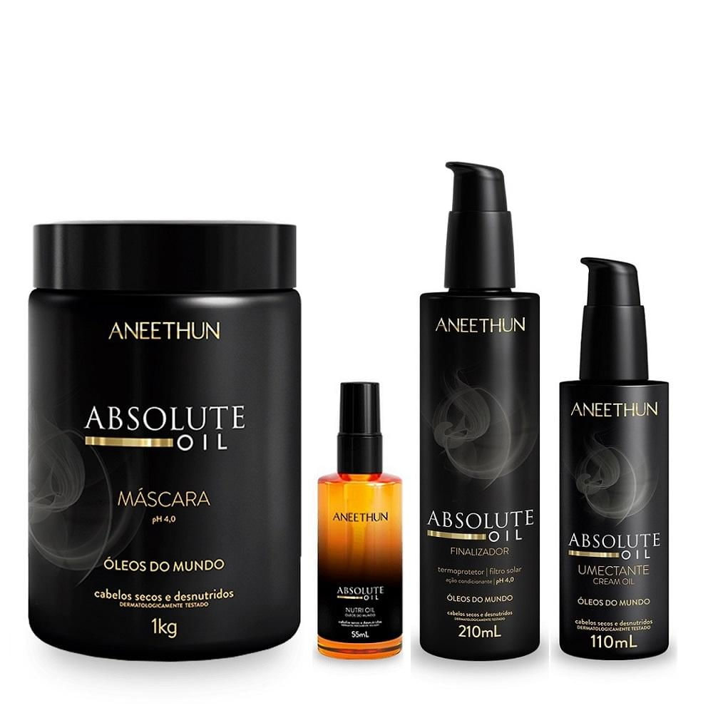 Kit Aneethun Absolute Oil - Máscara 1kg + Finalizador 210ml + Umectante Capilar 110ml + Óleo 55ml