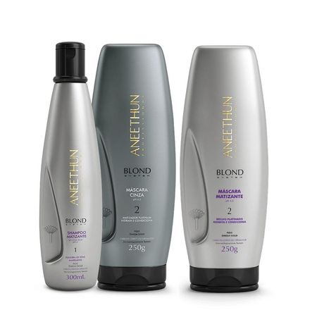 Kit-Aneethun-Blond-System---Shampoo-Matizante-300ml-+-Máscara-Matizante-250g-+-Máscra-Cinza-250g--1