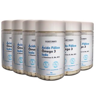 Kit com 6 Multivitamínicos com Ácido Fólico, Ômega 3, Iodo e Vitaminas Cicatribem - 60 Cápsulas - Gestante, Lactante e Tentante