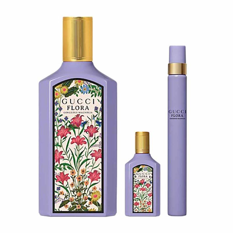 Gucci Flora Gorgeous Magnolia Coffret Perfume Feminino Eau de Parfum + Travel Size + Miniatura - Época Cosméticos