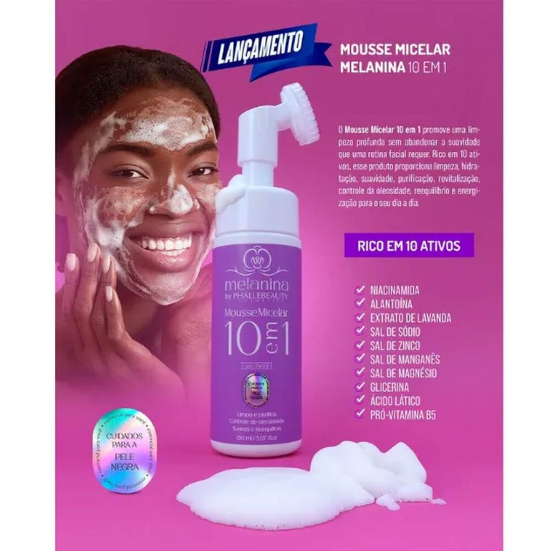 Phállebeauty Melanina - Mousse Micelar Facial 10 em 1 Pele Negra