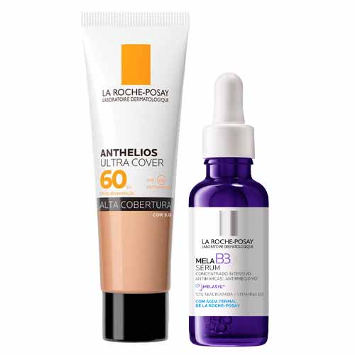 La Roche-Posay Kit - Protetor Solar Facial com Cor 3.0 + Sérum Facial Mela B3 para Redução de Marcas