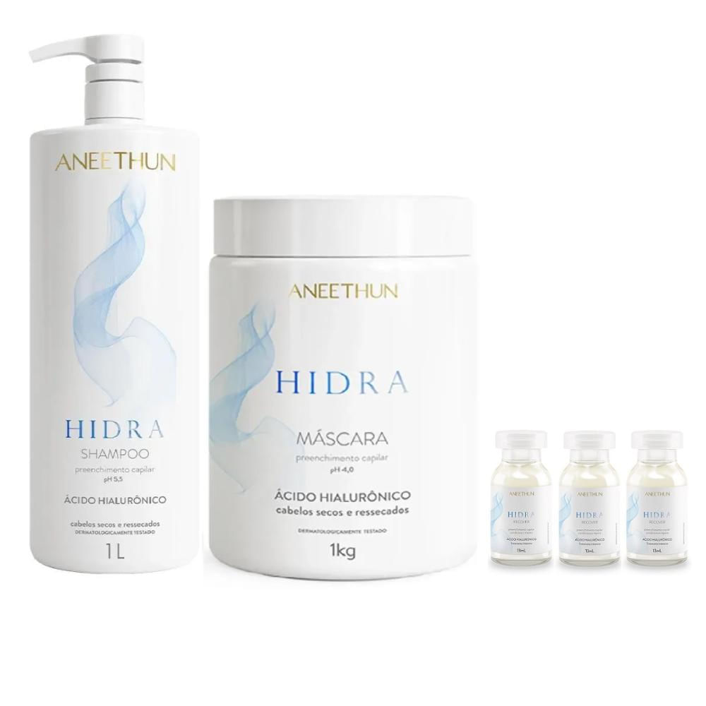 Kit Aneethun Hidra - Shampoo 1L + Máscara 1kg + Ampolas 13ml (3Unidades)