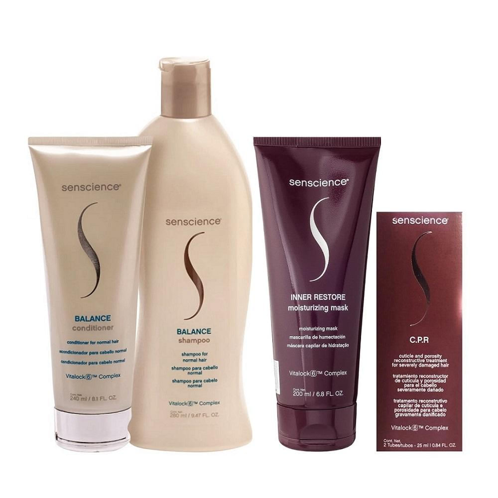 Kit Senscience Balance Shampoo 280ml + Condicionador 240ml + Inner Moisturizing 200ml + CPR 2x25ml