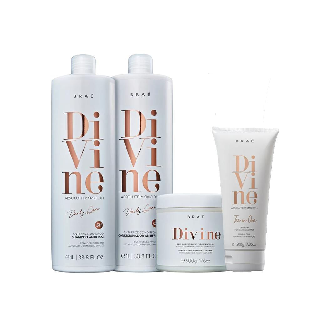 Kit Braé Divine Shampoo 1L + Condicionador 1L + Máscara 500g + Leave-In 200g