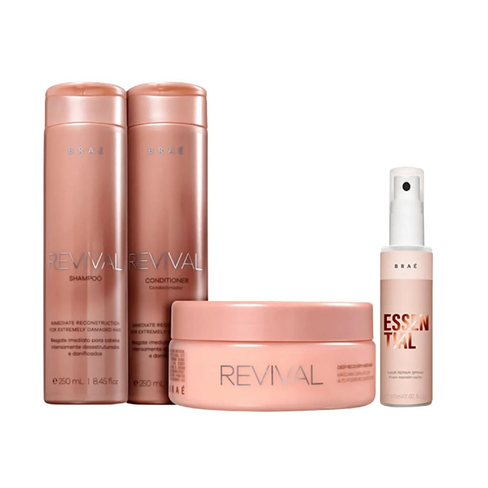 Kit Braé Revival - Shampoo 250ml + Condicionador 250ml + Máscara 200g + Fluido Reparador Essential 60ml