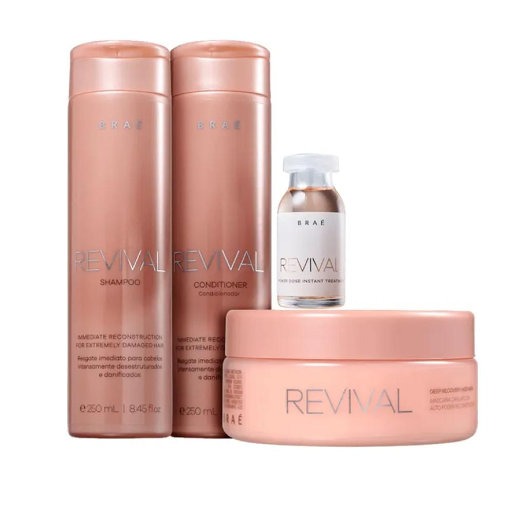 Kit Braé Revival - Shampoo 250ml + Condicionador 250ml + Máscara 200g + Ampola Revival 13ml