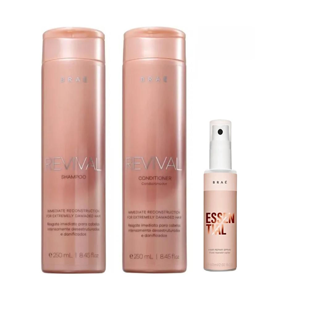 Kit Braé Revival - Shampoo 250ml + Condicionador 250ml + Essential 60ml